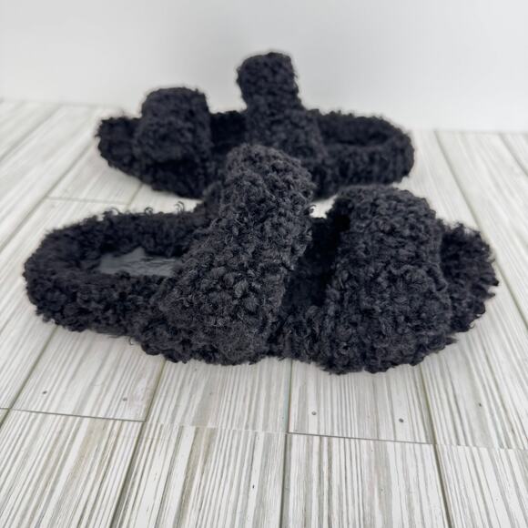 Gia Borghini Eco sandals 39 faux shearling double strap hook loop slip on flat - Picture 2 of 11